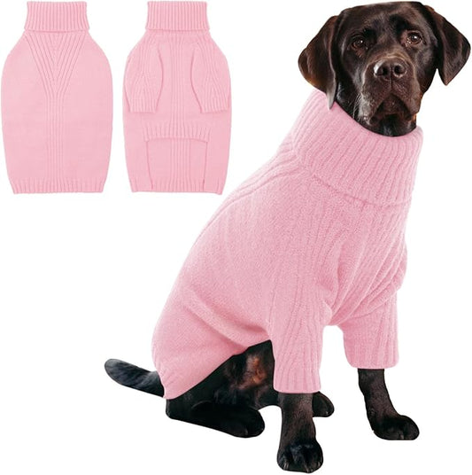 IECOii XXL Dog Sweater,Knit Big Dog Sweater Christmas,Pet Turtleneck Doggy Sweatshirt for Extra Large Dogs boy Girl,Large Size Dog Cold Weather Outfit English Bulldog Clothes for Winter(Pink,XXL) - PAWPICO