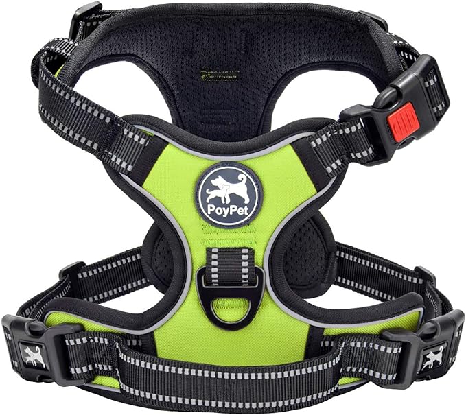 PoyPet No Pull Dog Harness, No Choke Front Clip Dog Reflective Harness, Adjustable Soft Padded Pet Vest with Easy Control Handle for Small to Large Dogs(Green,XS) PoyPet
