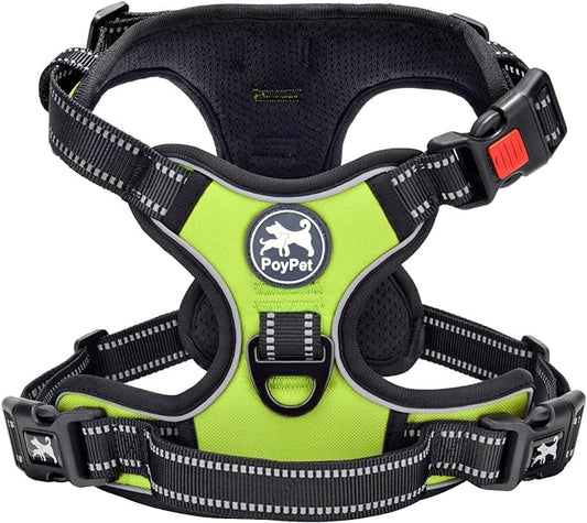 PoyPet No Pull Dog Harness, No Choke Front Clip Dog Reflective Harness, Adjustable Soft Padded Pet Vest with Easy Control Handle for Small to Large Dogs(Green,XS) PoyPet