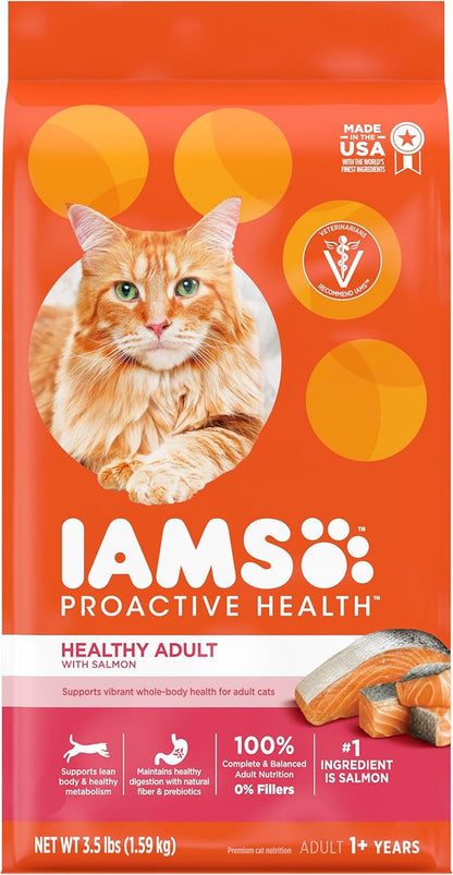 IAMS Proactive Health Adult Healthy Dry Cat Food with Salmon, 3.5 lb. Bag - PAWPICO