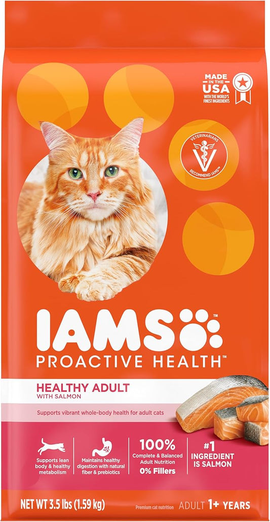 IAMS Proactive Health Adult Healthy Dry Cat Food with Salmon, 3.5 lb. Bag - PAWPICO