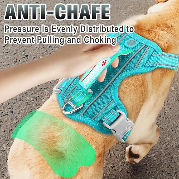 BARKBAY No Pull Dog Harness Large Reflective Dog Harness with Front Clip and Easy Control Handle for Walking Training Running with ID tag Pocket(Ocean Blue,L) BARKBAY