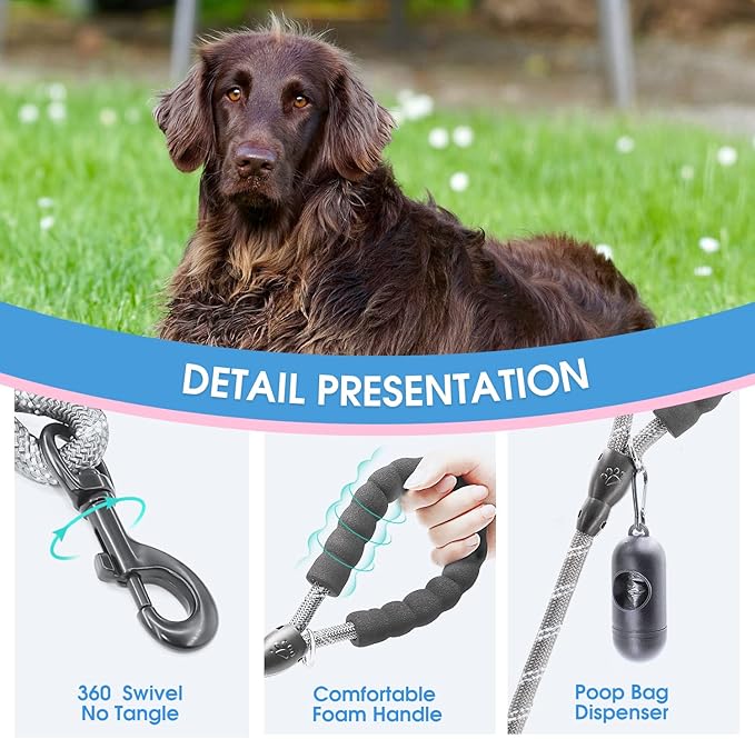 BAAPET 2/4/5/6 FT Dog Leash with Comfortable Padded Handle and Highly Reflective Threads for Small Medium and Large Dogs (6FT-1/2'', Grey) BAAPET