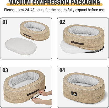 Veehoo Cat Bed for Kitten, Anti-Anxiety Donut Pet Bed with Removable Washable Cover, Indoor Oval Orthopedic Cat Bed with Egg Crate Foam Support & Non-Slip Bottom 19.7" x 15" Beige Coffee - PAWPICO