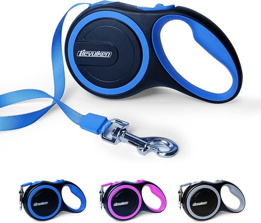 10 FT Retractable Dog Leash with No Tangle for Dog up to 33lbs, One-Handed Brake, with Non-Slip Handle, Strong Nylon Tape for Small and Medium Dogs LIEVUIKEN