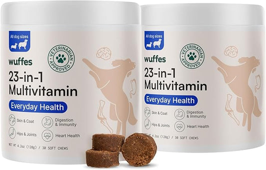 Wuffes 23-in-1 Chewable Dog Multivitamin&Supplements Bundle - Dog Multivitamin for Small&Large Breed - 2 Pack - 60 Count Wuffes