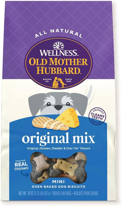 Old Mother Hubbard by Wellness Classic Original Mix Natural Dog Treats, Crunchy Oven-Baked Biscuits, Ideal for Training, Mini Size, 20 ounce bag - PAWPICO