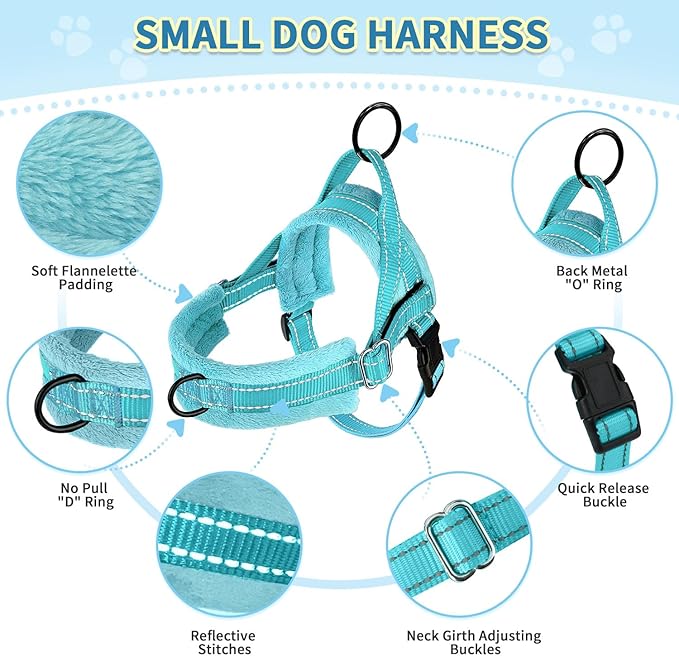SlowTon No Pull Small Dog Harness and Leash Set, Puppy Soft Vest Harness Neck & Chest Adjustable, Reflective Lightweight Harness & Anti-Twist Pet Lead Combo for Small Medium Dogs (BL-Front Clip,XS) SlowTon