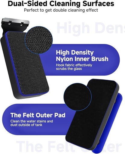 AQQA Magnetic Aquarium Fish Tank Glass Cleaner, Dual-Blades Algae Scraper Glass Cleaner Scrubber, Double Side Floating Aquarium Magnetic Brush for 0.2-0.6 Inch Thick Glass Aquariums Tank AQQA