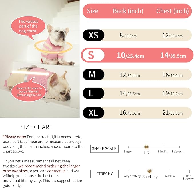 Dog Sweater for Small Size Dog - Puppy Gift Medium Warm Clothes in Winter, Turtleneck Pullover Design for Boy Girl Pet, Doggies, Cat, Kitten Weiner Pug Bulldog Beagles (S, Pink, Beige) - PAWPICO
