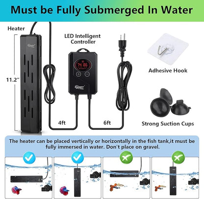 hygger Aquarium Heater 300W,Fish Tank Heater with Digital LED Controller,Overheating & Auto Shut Off Protection,Memory Function,Submersible Fish Heater for Saltwater & Freshwater Fish Tank 25-80Gallon hygger