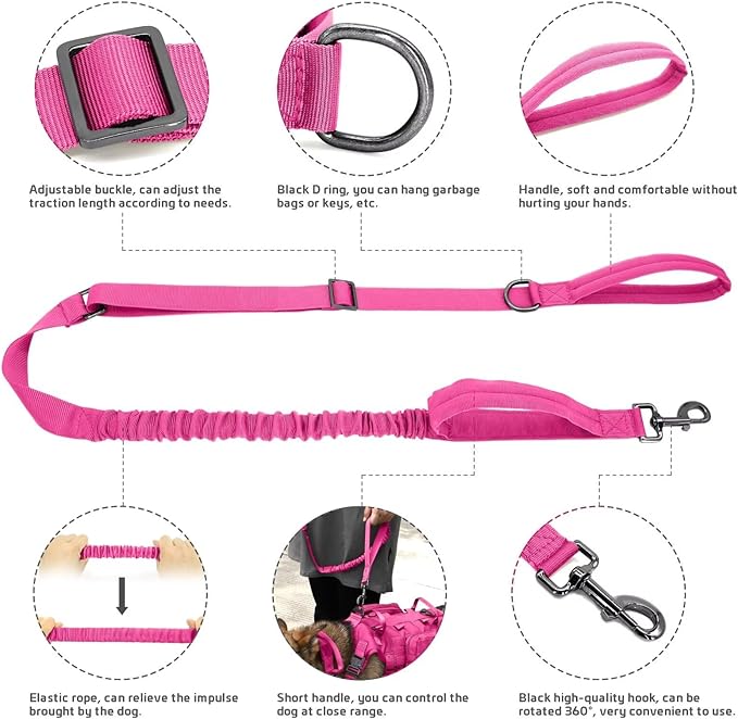 Forestpaw Pink Tactical Dog Harness for Large Dogs,Tactical Dog Collar with Bungee Leash Set,No Pull Military Dog Harness for Dog Walking Training,Adjustable for Medium Large Dogs,S Forestpaw
