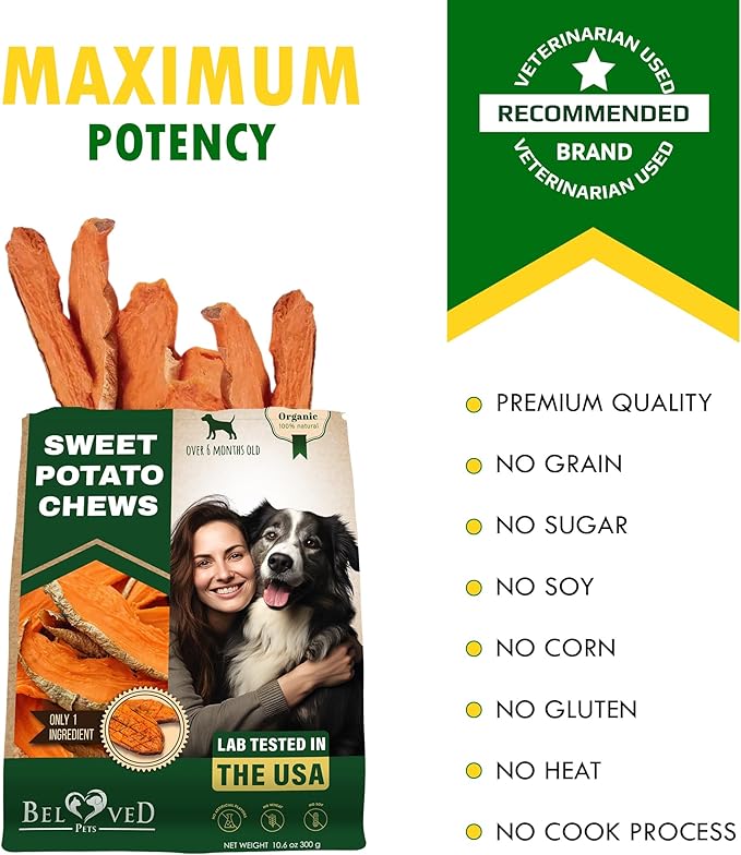 Sweet Potato Dog Treats Chips - All Natural Pet Snack Chews - Grain Free & Human Grade Dried Snacks in Bulk - Best Jerky for Training Small & Large Dogs - PAWPICO