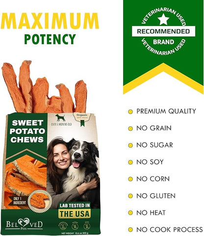 Sweet Potato Dog Treats Chips - All Natural Pet Snack Chews - Grain Free & Human Grade Dried Snacks in Bulk - Best Jerky for Training Small & Large Dogs - PAWPICO