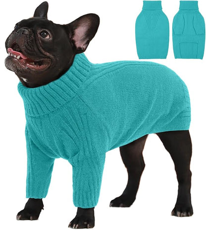 IECOii Large Dog Sweater,Pet Dog Sweaters for Large Dogs Boy,Thanksgiving Fall Doggie Sweatshirt,Turtleneck Thick Warm Girl Dog Sweater,Winter Knitwear Clothes for Corgi,French Bulldog(Lake-Green,L) - PAWPICO