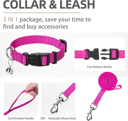 PUPTECK Adjustable Dog Harness Collar and Leash Set Step in No Pull Pet Harness for Small Medium Dogs Puppy and Cats Outdoor Walking Running, Soft Mesh Padded Reflective Vest Harnesses, Solid Pink XS PUPTECK