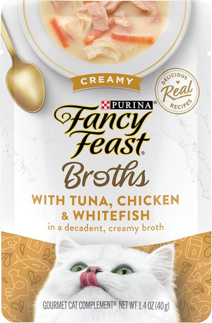 Purina Fancy Feast Lickable Wet Cat Food Broth Topper, Creamy With Tuna, Chicken, and Whitefish - (Pack of 16) 1.4 oz. Pouches - PAWPICO