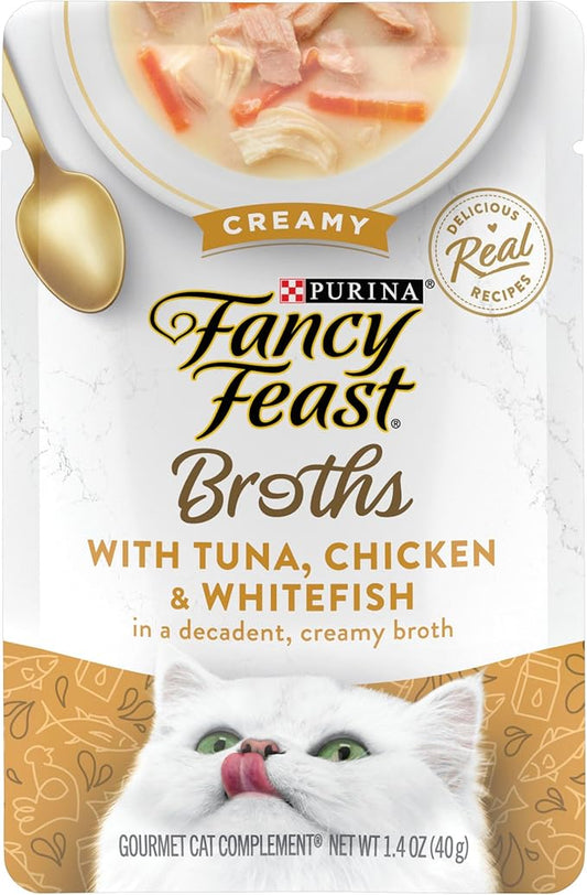 Purina Fancy Feast Lickable Wet Cat Food Broth Topper, Creamy With Tuna, Chicken, and Whitefish - (Pack of 16) 1.4 oz. Pouches - PAWPICO