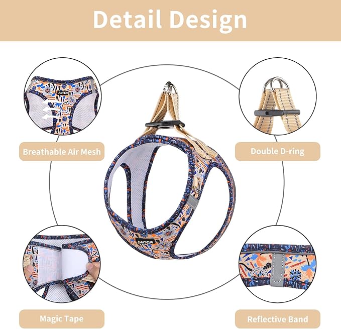 AMTOR Small Dog Harness with Leash Set, No Escape Easy Walk Puppy Harnesses for Training Walking, Step-in Reflective Soft Dogs Vest for XS S Medium Extra-Small Large Sized Dog(Beige Coconut) AMTOR