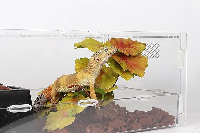 Reptile Plants for Terrarium, Ball Python Tank Decor Accessories fit Bearded Dragon Crested Leopard Gecko Lizard Chameleon Snake Frog Tortoise Hermit Crab - Fake Heuchera Micrantha Yellow WOLEDOE