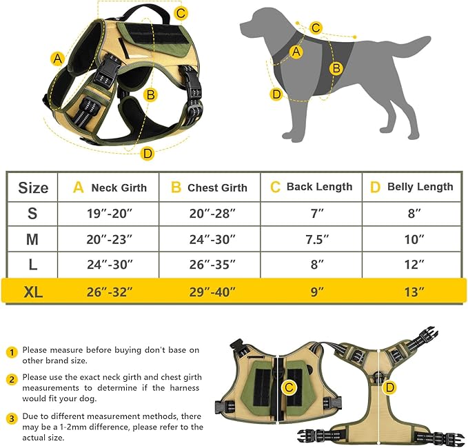 WINGOIN Tactical Dog Harness for Extra Large Dogs, No Pull Harness with Handle Pockets Poop Bag, Reflective Dog Vest, Military Service Heavy Duty Big Dog Harness for Walking Hiking Training, Khaki, XL WINGOIN