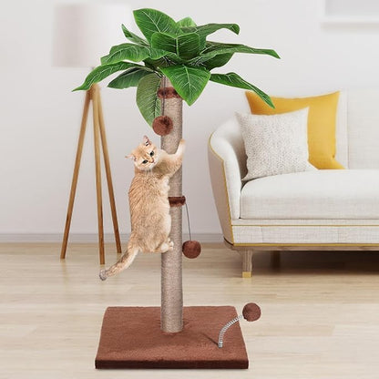 Cat Scratching Post for Indoor Cats,33.5” H Sisal Scratching Post for Kitten & Large Cat, Cat Scratch Post with Spring Ball,Brown - PAWPICO