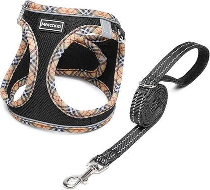 Mercano Soft Mesh Dog Harness and Leash Set, No-Chock Step-in Reflective Breathable Lightweight Easy Walk Escape Proof Vest Harnesses with Safety Buckle for Small Medium Dogs, Cats (Black Yellow, S) PAWPICO