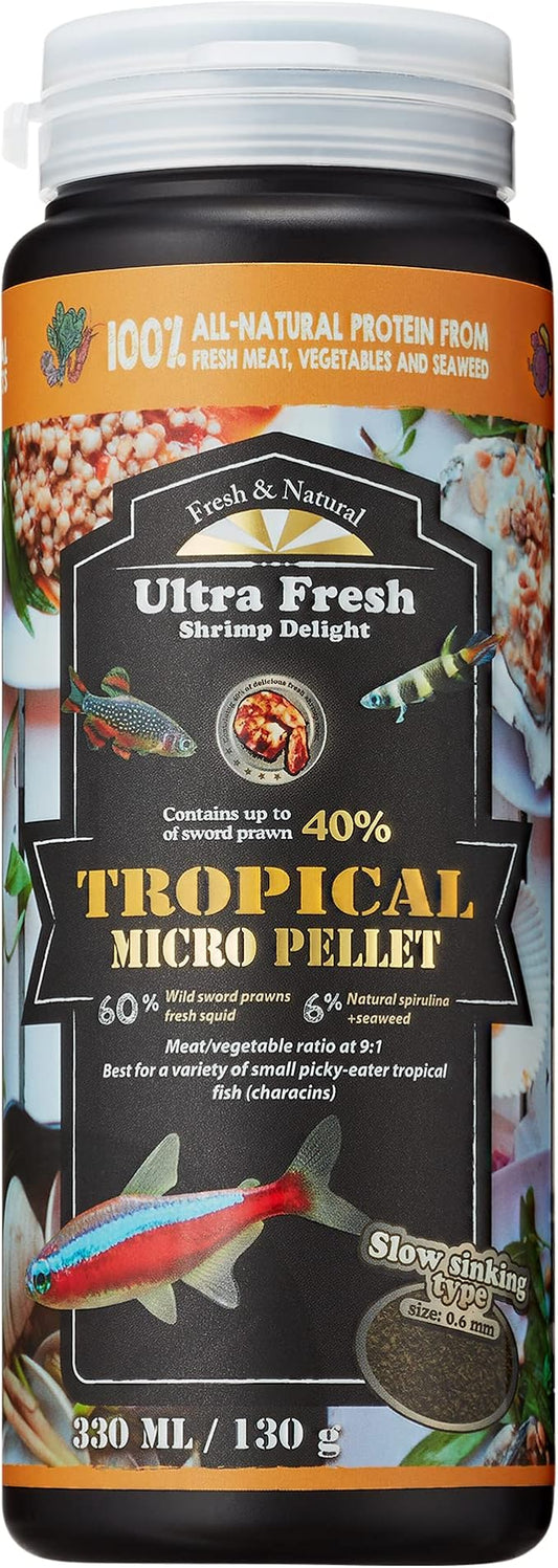 Ultra Fresh Tetra Fish Food, Slow Sinking, All Natural Ingredients, Wild Sword Prawns, Spirulina, Natural Color Enhancement, Small Granules for Small Fish, Tropical Micro Pellet 4.6 oz UltraFresh-ShrimpDelight
