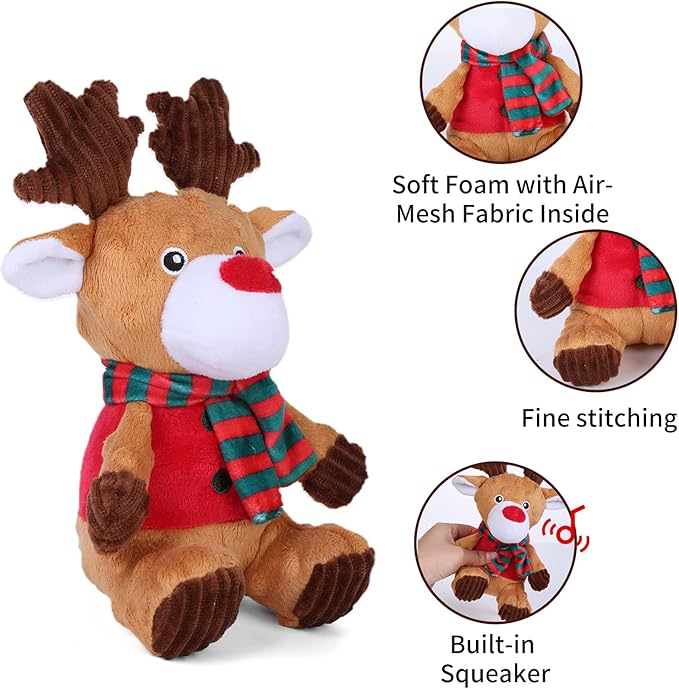 Blnboimrun Christmas Dog Toys Stuffed Plush Moose Dog Toy Milu Deer Dog Squeaky Toys with Crinkle Paper Chew Toys for Large and Medium Dogs Puppy - PAWPICO