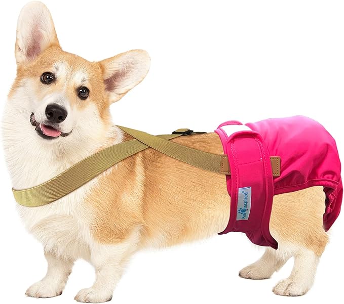 Paw Inspired Dog Diaper Suspenders with Velcro Fasteners | Stretchy Adjustable Suspenders for Female and Male Disposable and Washable Diapers | Fits Small, Medium and Large Size Pets (S/M, Brown) - PAWPICO