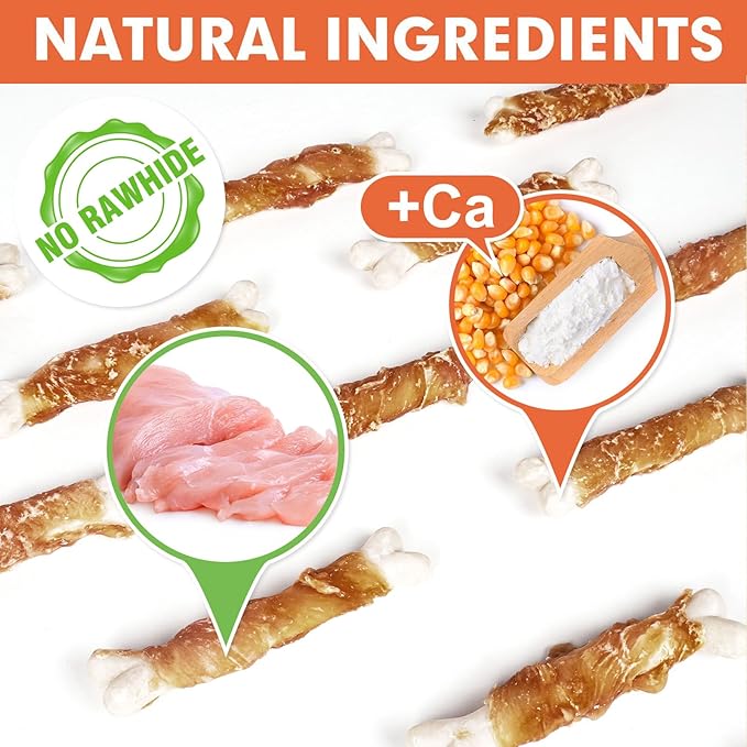 MON2SUN Dog Treats, Chicken Wrapped Calcium Dog Bones Without Rawhide, 4 Inch Training Treats for Teeth Cleaning and Fresh Breath, Dog Chews for Puppy and Small Dogs (10 Ounce - Pack of 1) - PAWPICO