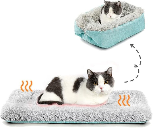 Cat Bed Small Dog Bed, Self Warming Cat Beds Self Heating Cat Dog Mat, Extra Warm Thermal Pet Pad for Indoor Outdoor Pets, Calming Dog Crate Bed Pet Cushion, 23.6x19.7inch - PAWPICO