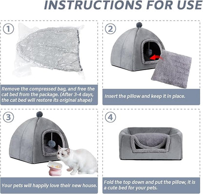 Cat Bed Cave for Indoor, Suitable for Cat Dome Bed, Hideaway Bed for Indoor Cats with Removable Mattress for Kittens.Cat Tent House for Dual Use (XL:17"x17") - PAWPICO