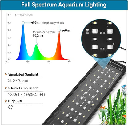 hygger Aquarium LED Light Fish Tank Full Spectrum Lighting with 24/7 Day-Night Cycle Mode & Auto On/Off Timer, 7 Colors Options, Dimmable, Extendable Bracket for 30~36in Tank Plant Lights hygger