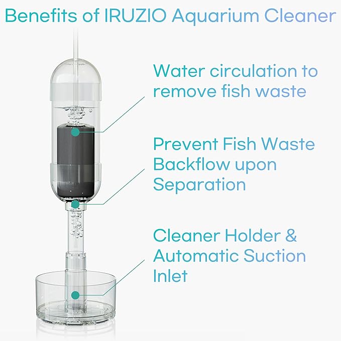 Aquarium Cleaner - No Grinding Fish Waste Remover with Automatic Suction Collector and Handheld Vacuum (Medium_Water Depth of 10.6-17.7in) IRUZIO