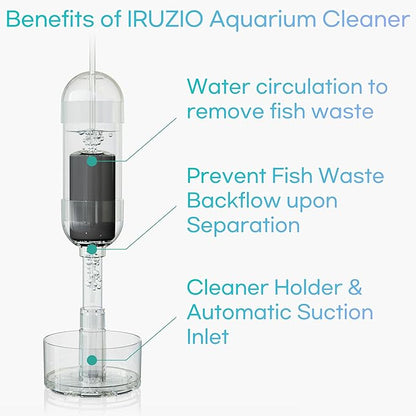 Aquarium Cleaner - No Grinding Fish Waste Remover with Automatic Suction Collector and Handheld Vacuum (Medium_Water Depth of 10.6-17.7in) IRUZIO