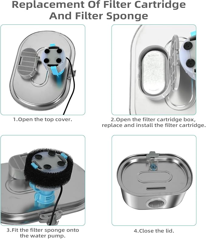 Cat Water Fountain Stainless Steel 3.2L/108oz Capacity, Automatic Pet Water Dispenser with Quiet Pump, and Dishwasher Safe Design for Cats, Dogs - PAWPICO