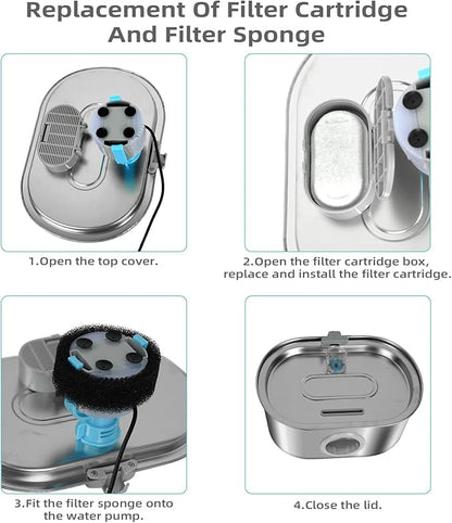 Cat Water Fountain Stainless Steel 3.2L/108oz Capacity, Automatic Pet Water Dispenser with Quiet Pump, and Dishwasher Safe Design for Cats, Dogs - PAWPICO