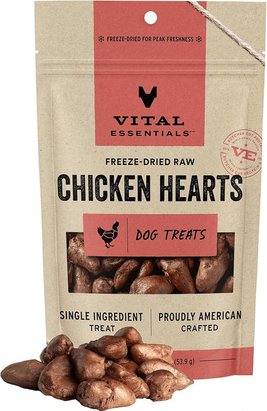 Vital Essentials Freeze Dried Raw Single Ingredient Dog Treats, Chicken Hearts, 1.9 oz - PAWPICO