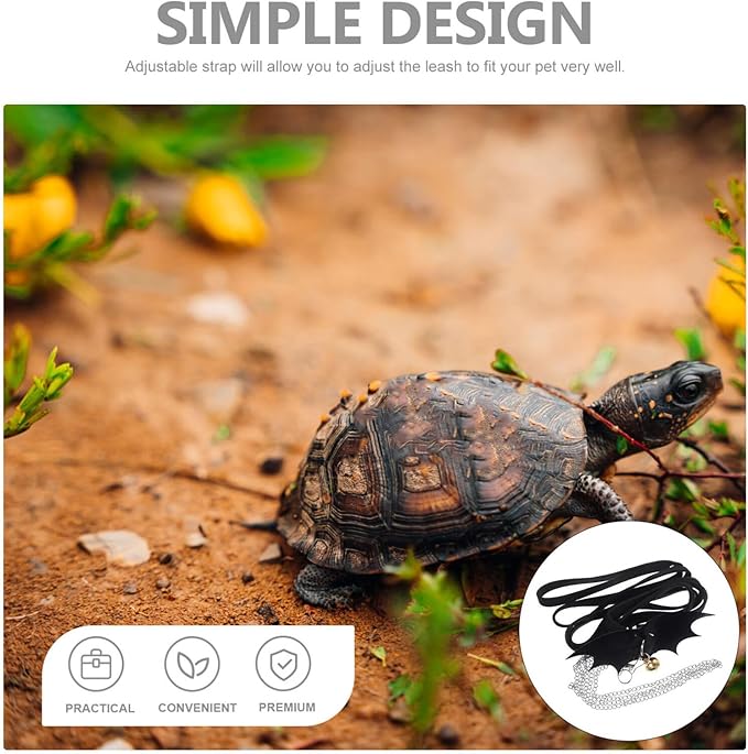POPETPOP Turtle Harness and Leash with Wings : Adjustable Tortoise Harness Strap Collar Leash Control Rope for Turtle(Black, Size S) POPETPOP