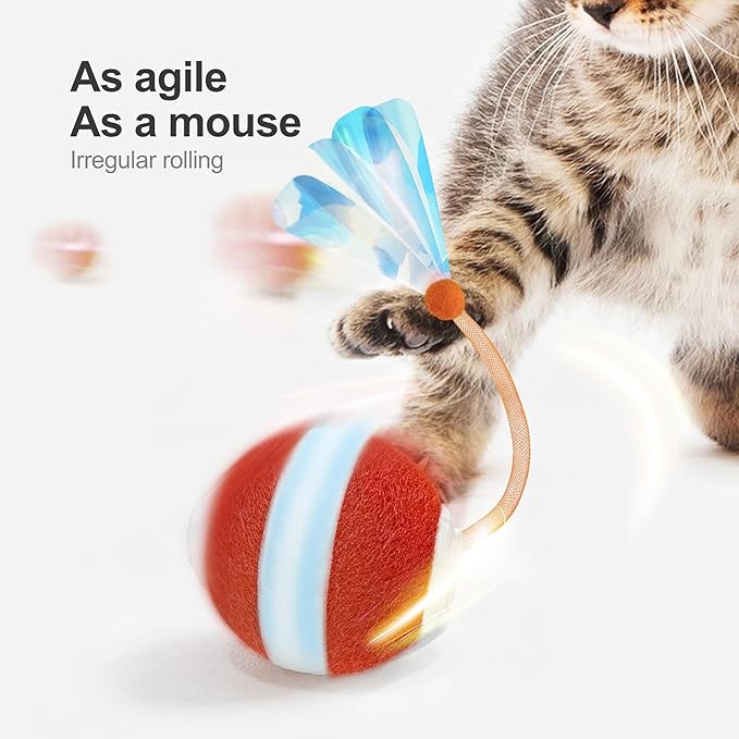 Interactive Cat Toys for Indoor Cats,The 3rd Generation Agile Moving Cat Ball with Elastic Mesh Tail,Automatic Cat/Kitten Toys for Bored Indoor Adult Cats,Motion Activated - PAWPICO