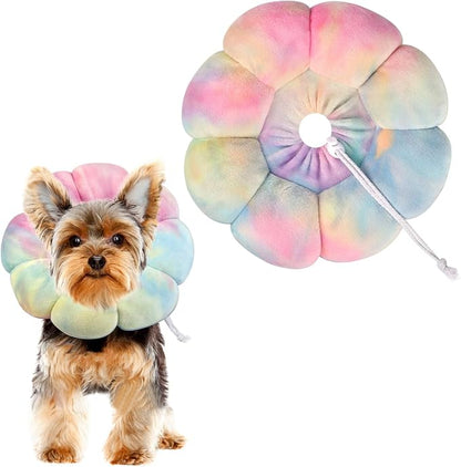 Flower Cat Cone, Uadonile Adjustable Cat Cone Collar, Soft Dog Elizabethan Collar Recovery E Collar After Surgery, Recovery E-Collar for Kittens/Puppies and Cats Recovery(Tie-dye Pink Blue, L) Uadonile