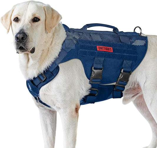 OneTigris Tactical Dog Harness for Small Medium Large Dog, Mesh Design Service Dog Vest Breathable Military Dog Molle Vests with Handles, Harness for Walking Hiking Training (Blue, XL) OneTigris