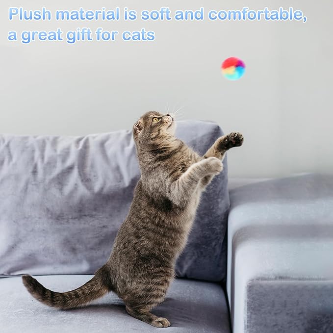 KALIONE 30 Pcs Soft Plush Cat Ball 1.2-inch Rainbow Cat Toy Balls Fuzzy Kitty Balls Kitten Puff Balls Colorful Cat Pom Pom Balls for Cat Kitten Pet Playing Exercising - PAWPICO