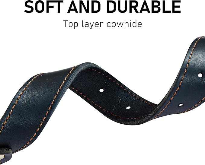 Genuine Leather Dog Collar, Heavy Duty Dog Collar, Wide Dog Collar for Small Dog, Medium Dog, Large Dog and Extra Large Dog (L: 1.2" Wide for 16.2"-22" Neck, Single Stitch - Black) DAIHAQIKO