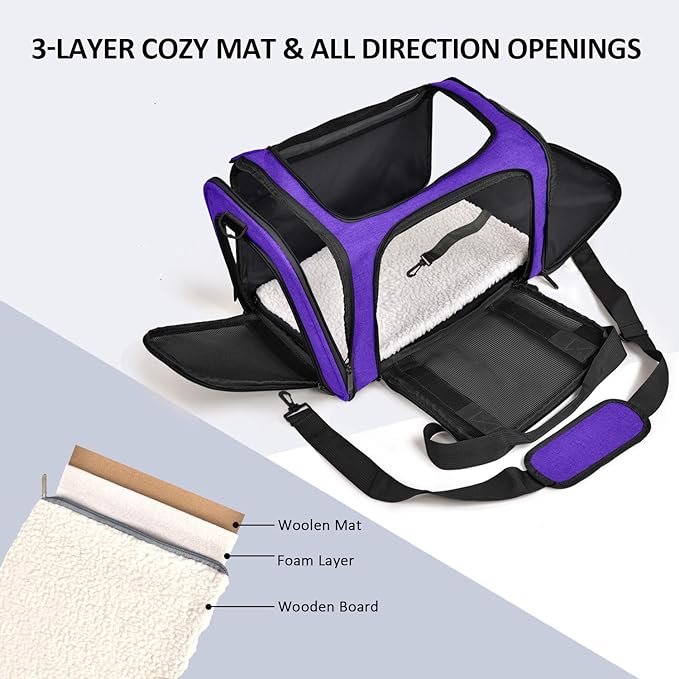 Henkelion Pet Carrier for Small Medium Cats Dogs Puppies up to 15 Lbs, Airline Approved Small Dog Carrier Soft Sided, Collapsible Travel Puppy Carrier - Purple - PAWPICO
