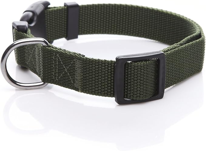 Adjustable Nylon Dog Collar, pet Collar 1 Inch 3/4 Inch 5/8 Inch Wide, for Large Medium Small Dogs(3/4 Inch, Green) - PAWPICO
