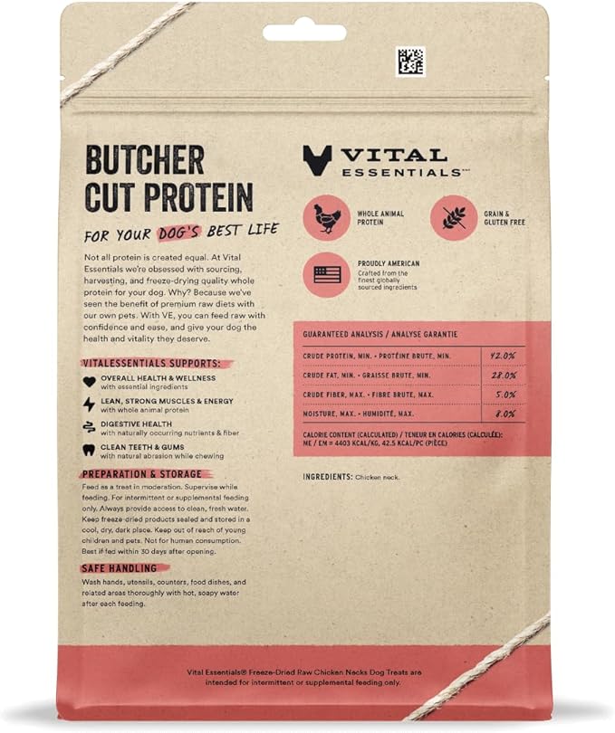 Vital Essentials Freeze Dried Raw Single Ingredient Dog Treats, Chicken Necks, 9 oz | Premium Quality High Protein Training Treats | Grain Free, Gluten Free, Filler Free - PAWPICO