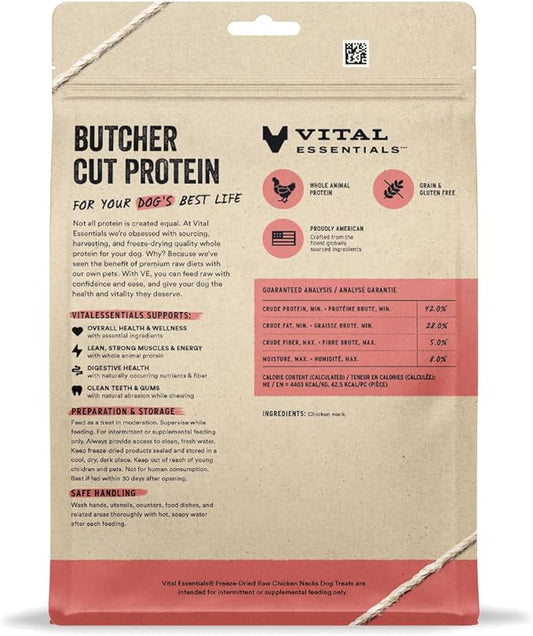 Vital Essentials Freeze Dried Raw Single Ingredient Dog Treats, Chicken Necks, 9 oz | Premium Quality High Protein Training Treats | Grain Free, Gluten Free, Filler Free - PAWPICO