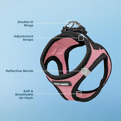 Voyager Step-in Air Dog Harness - All Weather Mesh, Reflective, No Pull Harness for Small, Medium Dogs, Cats - Secure with Hook & Loop Fastener, Buckle, Double D-Rings - Pink/Black Trim, L BestPetSuppliesLLC